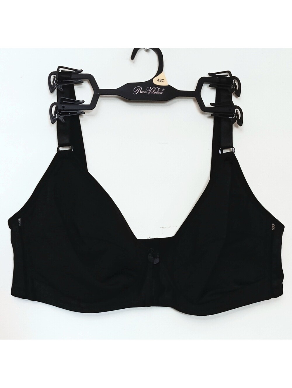 NEW Prima Valentina 42 C Black Bra Wide Straps Three Hook Detail No Underwire